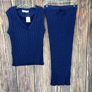 ⭐️NWT Free People Beach Veda Ribbed Sweater Knit Set Celestial Indigo size XS